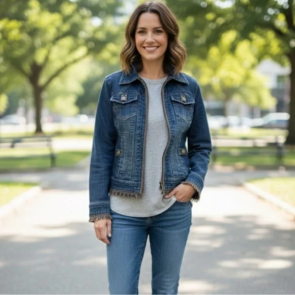 CAbi Blue Jean Jacket with Fringe Detail - Picture 1 of 13